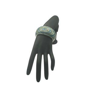 Bracelet Enamel Clamper Cloisonne Look Green Turquoise 3 in Diam.